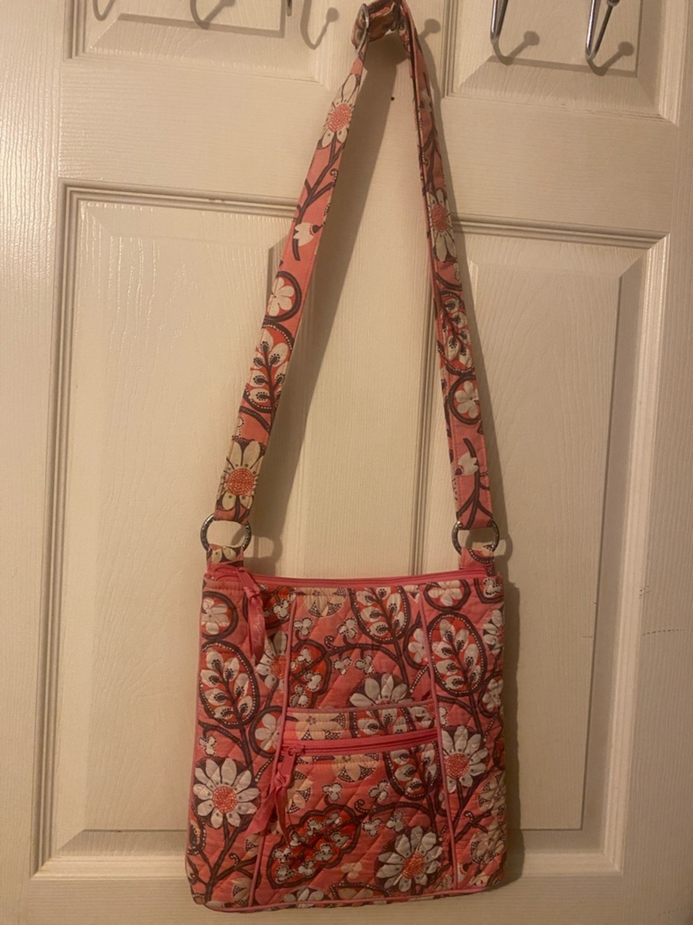 Vera Bradley Floral Quilted Crossbody Bag in Coral Pink